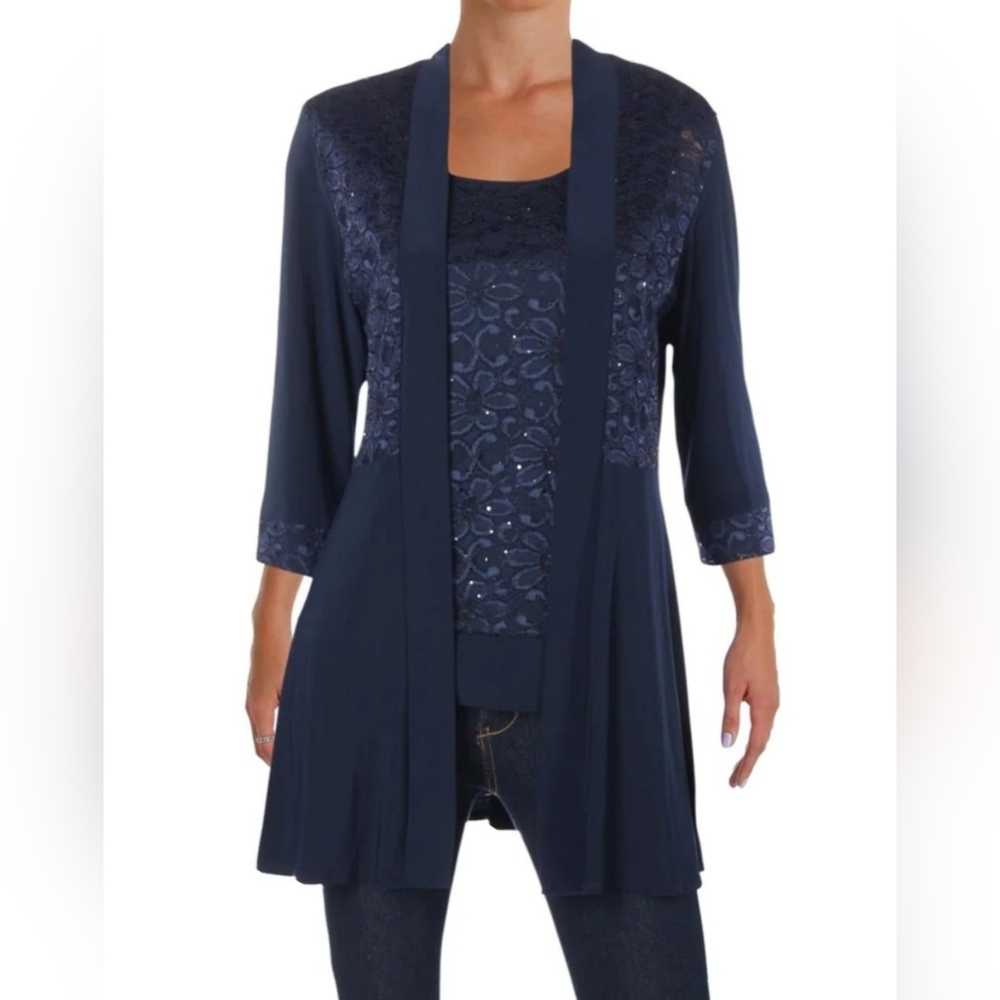R & M Richards sz 10 Women's Blue Lace 2Pc Twinset